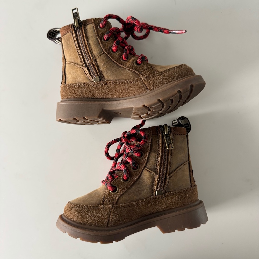 UGG Brown Boots with Red Laces • size 7 little kid